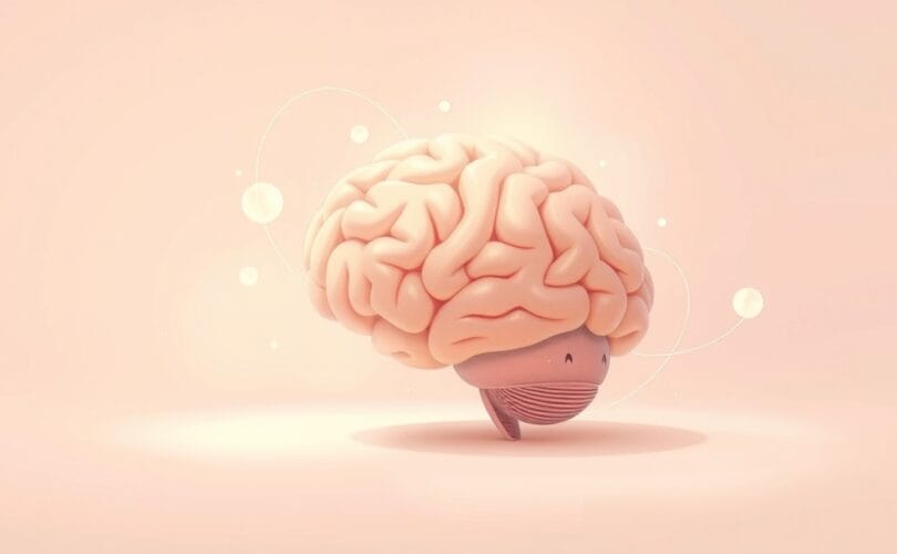 Stylizowany mózg otoczony pastelowymi, świetlistymi formami symbolizującymi skupienie.