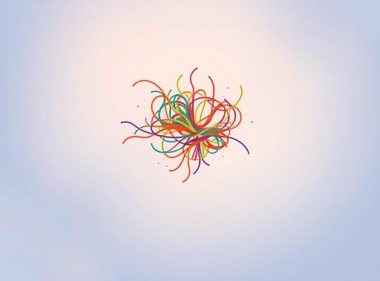 Abstrakcyjna ilustracja w pastelach: umysł uwalnia splątane myśli, symbolizując spokój.