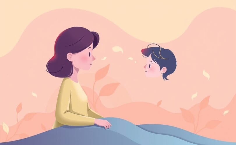 Dwie postacie połączone nicią zrozumienia, pastelowe tło.