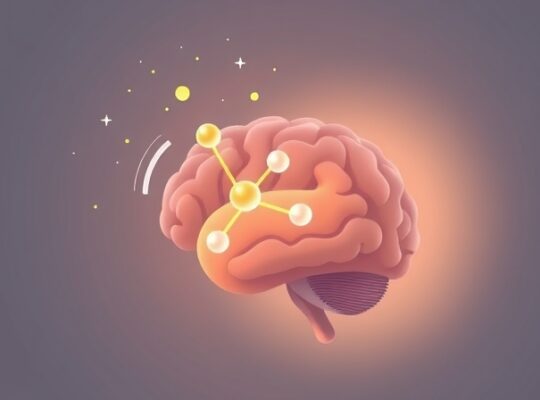 Delikatnie jarząca się adenozyna otula śpiący mózg, symbolizując zmęczenie i wpływ kofeiny.