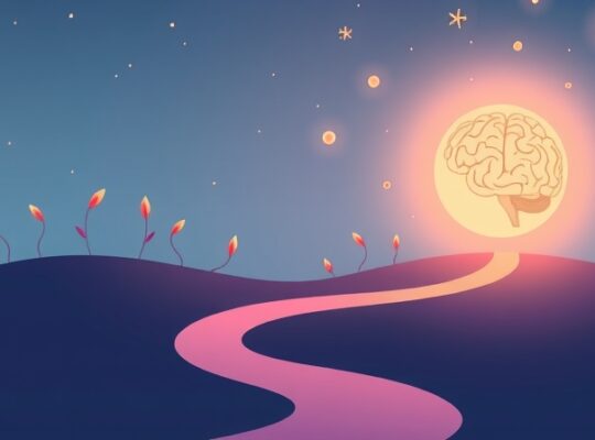 Łączność jelito-mózg: pastelowa ścieżka przepływa między florą jelitową a umysłem.