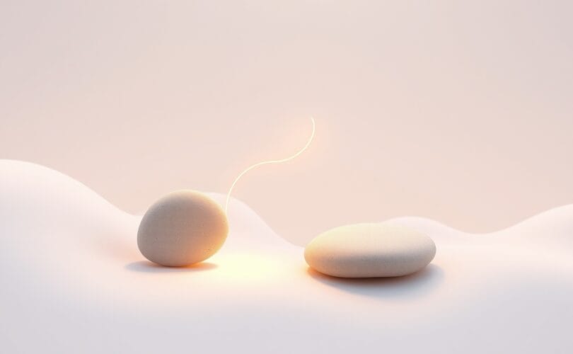 Delikatne, abstrakcyjne formy splatają się, tworząc świetlistą nić ciepła i zaufania.