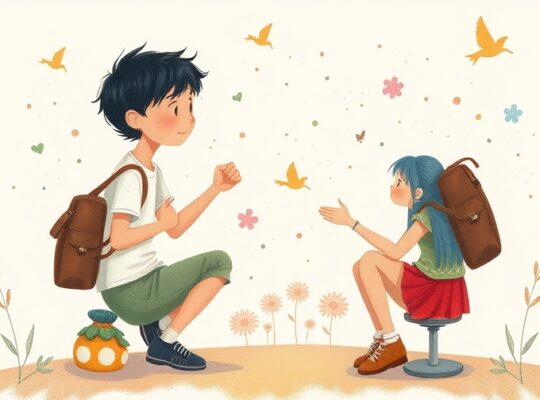 Symboliczna, pastelowa ilustracja transformacji i poszukiwania niezależności przez nastolatka.