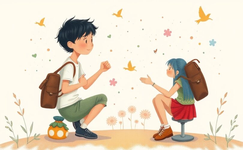 Symboliczna, pastelowa ilustracja transformacji i poszukiwania niezależności przez nastolatka.