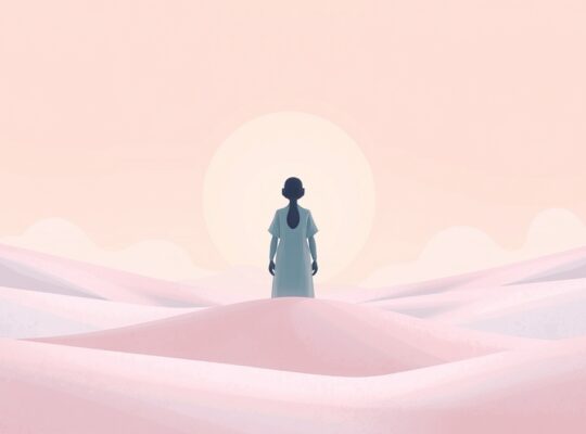 Ciało migdałowate jako spokojny strażnik, obserwujący subtelne ludzkie interakcje w pastelowej abstrakcji.