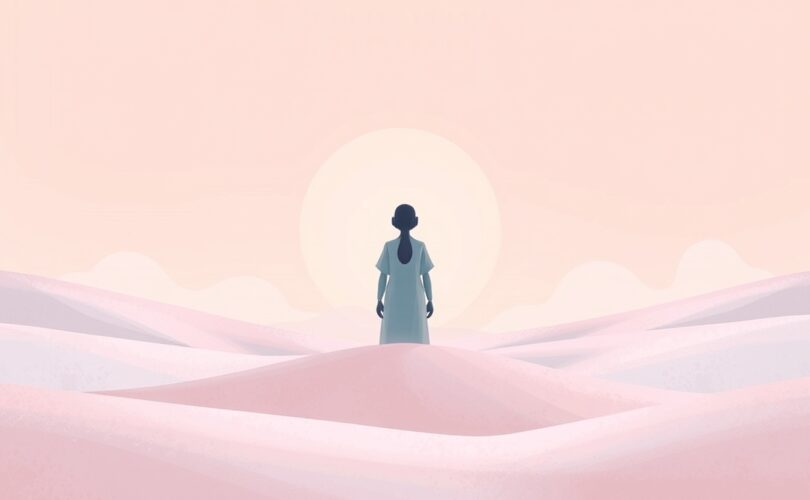 Ciało migdałowate jako spokojny strażnik, obserwujący subtelne ludzkie interakcje w pastelowej abstrakcji.