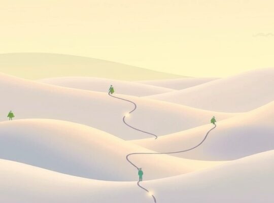 Abstrakcyjna ilustracja pastelowych krajobrazów z indywidualnymi ścieżkami ku spokojowi.