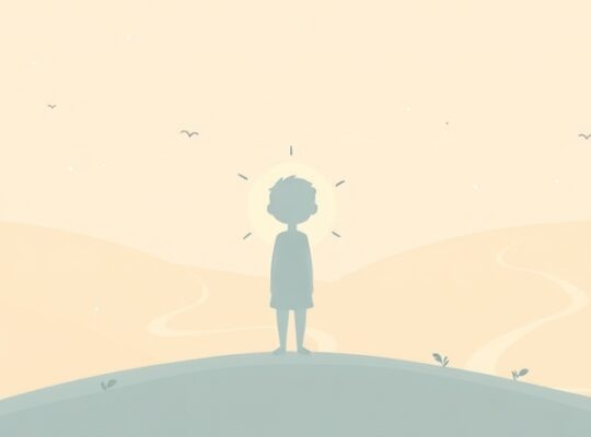 Zilustrowana sylwetka człowieka z aurą, prowadząca po ścieżkach do punktów światła.