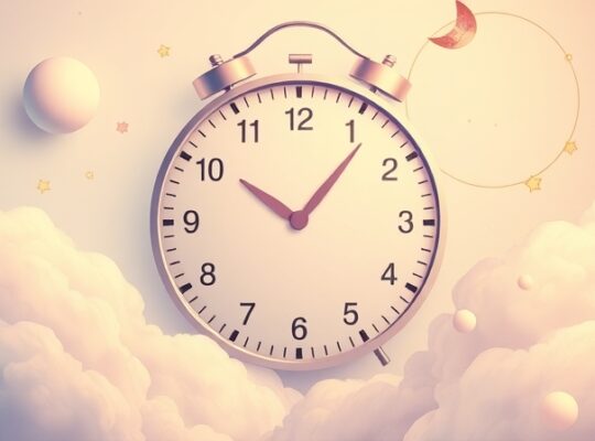 Abstrakcyjny zegar w pastelach symbolizujący rytm snu i przebudzenia.