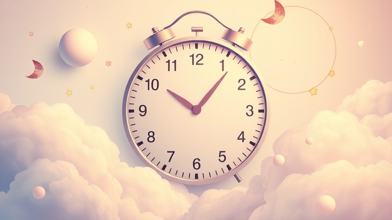 Abstrakcyjny zegar w pastelach symbolizujący rytm snu i przebudzenia.