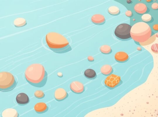 Spokojny strumyk z dryfującymi kamieniami symbolizuje uważne obserwowanie myśli.