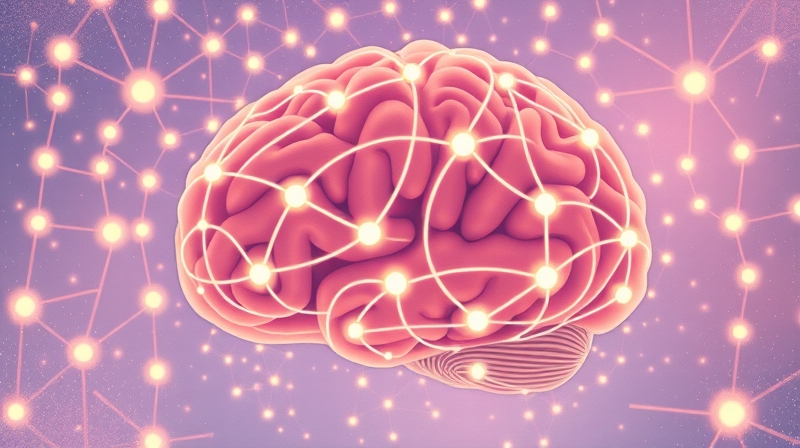 Stylizowana ilustracja pastelowa: rozrastająca się sieć neuronów symbolizująca neuroplastyczność.