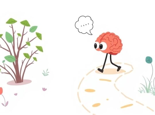 Stylizowany mózg wybiera wydeptaną ścieżkę, sugerując lenistwo poznawcze i heurystyki.