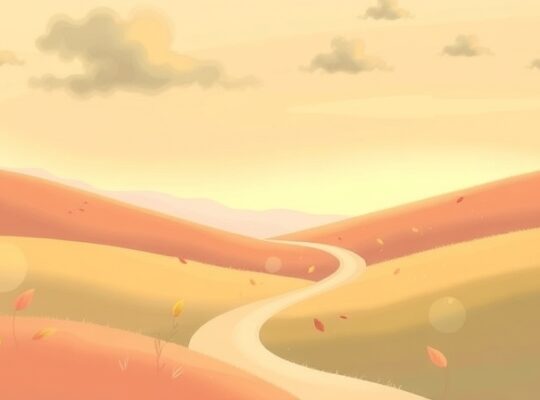 Droga do szczęścia: od szarości do pastelowej pełni, z symbolicznymi etapami życia.