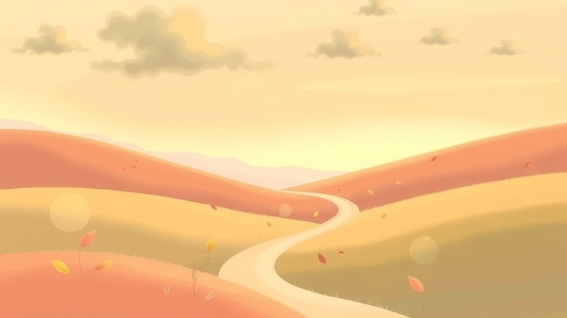 Droga do szczęścia: od szarości do pastelowej pełni, z symbolicznymi etapami życia.