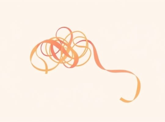 Symboliczna ilustracja – splątana nić rozwijająca się w gładką wstęgę, symbolizującą uzdrowienie.