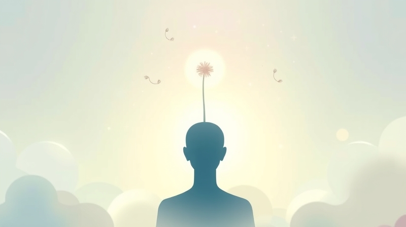 Eteryczny portret cyfrowy: ludzka sylwetka odcina się od symboli technologii, symbolizując spokój i detoks cyfrowy.