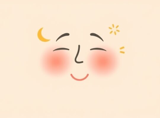 Rozmyta twarz ze zmieniającymi się emocjami na tle łagodnych pasteli.