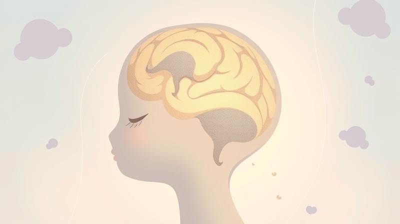 Abstrakcyjna ilustracja głowy z delikatnie tlącym się mózgiem, symbolizująca potrzebę pełnej regeneracji.