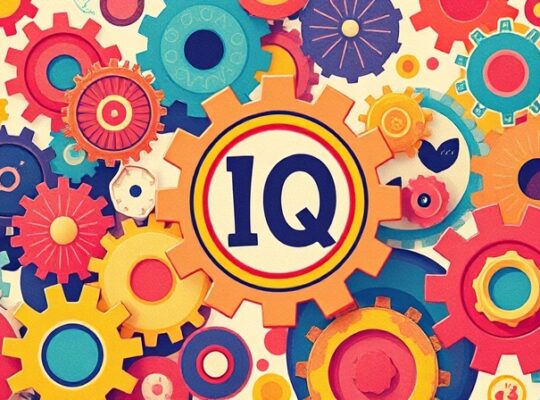 Abstrakcyjne kształty i tryby, jeden polerowany symbol IQ próbujący dopasować się do organicznej całości.