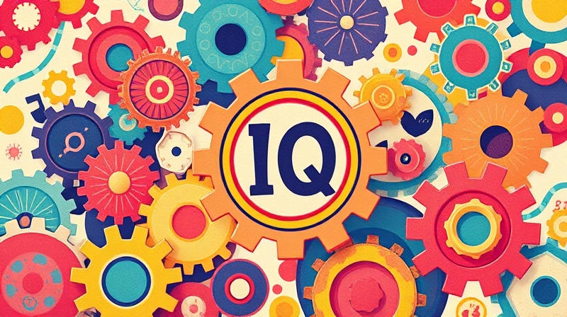 Abstrakcyjne kształty i tryby, jeden polerowany symbol IQ próbujący dopasować się do organicznej całości.