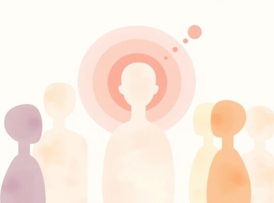 Abstrakcyjne postacie z różnobarwnymi aurami, ilustrujące różnice w poglądach.