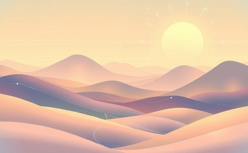 Abstrakcyjny krajobraz pastelowy symbolizujący aktywację idei i wpływ na postrzeganie.