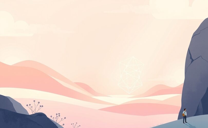 Harmonijne, pastelowe światło łączące elementy poznania, symbolizujące wewnętrzną zgodność.