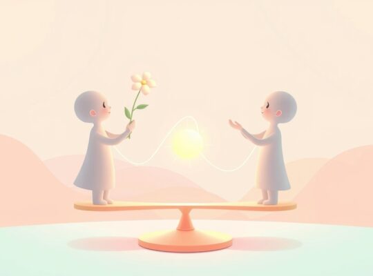 Delikatna wymiana: postacie oferują i otrzymują symboliczne przedmioty na poetyckiej skali.