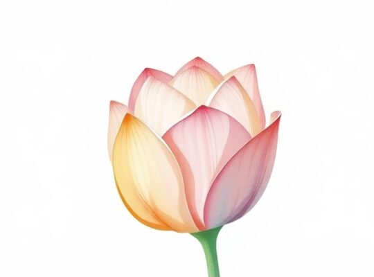 Delikatny pąk kwiatu w akwareli otwiera się, symbolizując uzdrowienie i nadzieję.