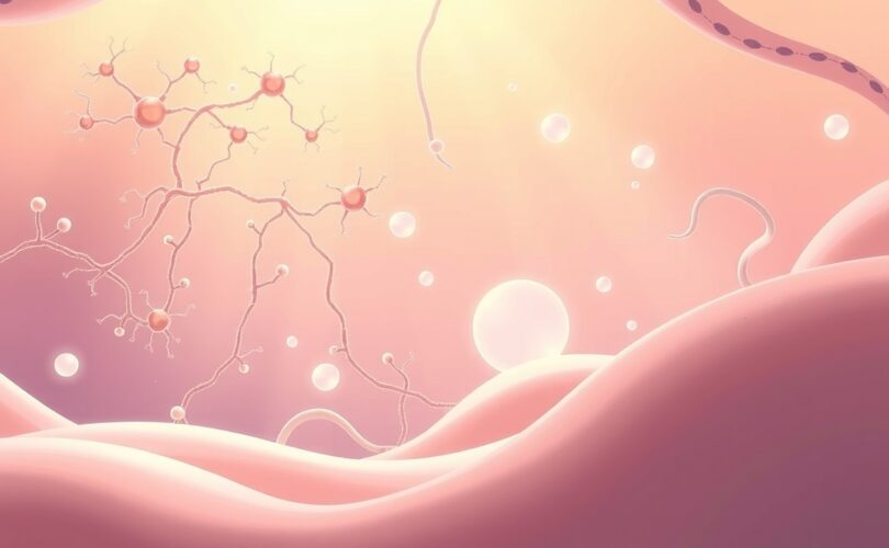 Neurony mózgowe i jelita połączone symbolizują symbiozę zdrowia psychicznego i metabolicznego.