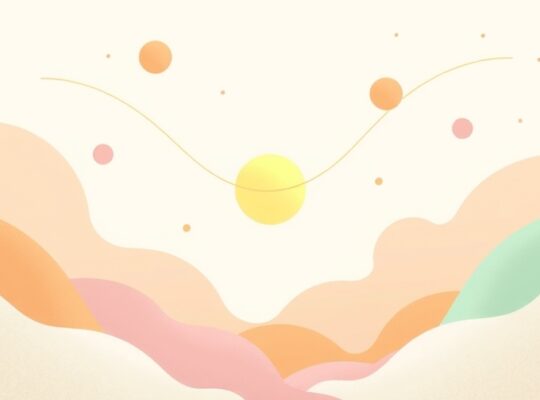 Delikatna ilustracja pastelowa, złota kula otoczona płynnymi kształtami, symbolizująca wdzięczność.