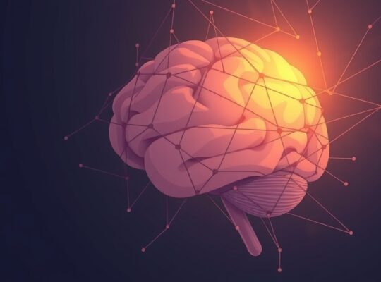 Abstrakcyjna sieć neuronowa symbolizująca mózg, z częściowo oświetlonym i przyciemnionymi ścieżkami.