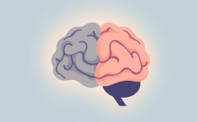 Stylizowana ilustracja mózgu: ciemne kształty (negatywne) i jasne linie (pozytywne).