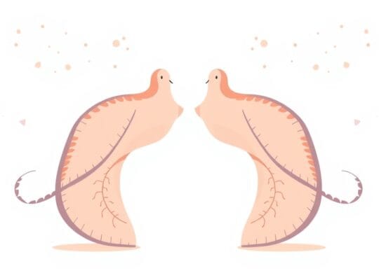 Abstrakcyjne, pastelowe kształty łączą się, symbolizując naukę i adaptację społeczną przez naśladownictwo.