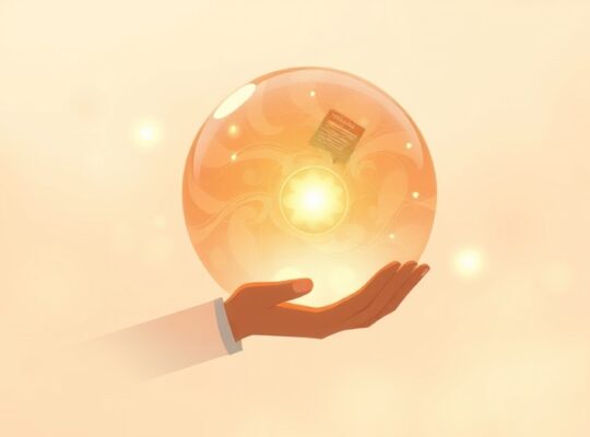 Delikatna ilustracja: postać trzyma wirującą przeszłość, pełną złotego światła, w spokoju.