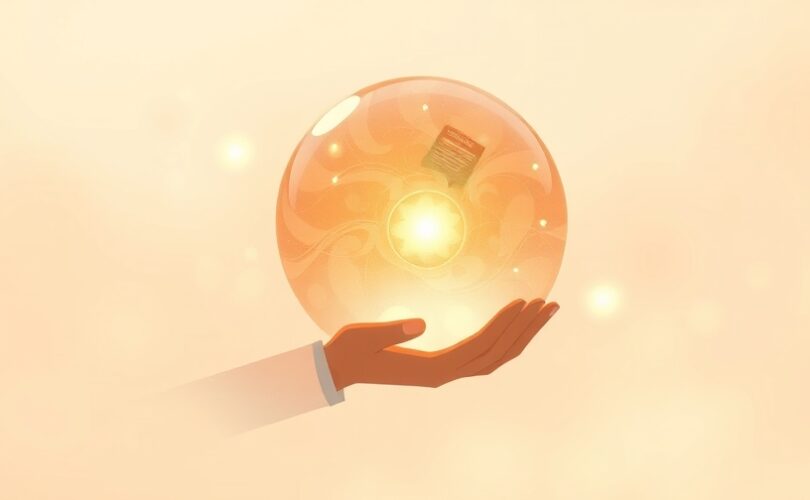 Delikatna ilustracja: postać trzyma wirującą przeszłość, pełną złotego światła, w spokoju.