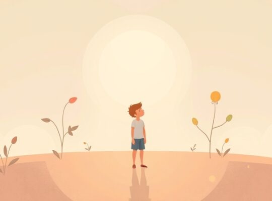 Młoda osoba u rozdroży, otoczona pastelowymi ścieżkami edukacyjnymi, symbolizującymi wpływ grupy.