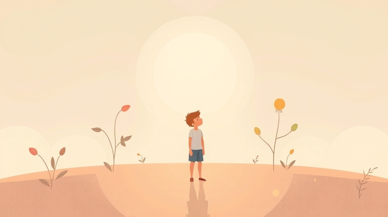 Młoda osoba u rozdroży, otoczona pastelowymi ścieżkami edukacyjnymi, symbolizującymi wpływ grupy.