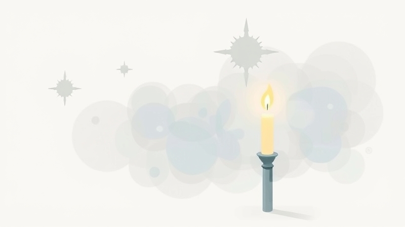 Stylizowana ilustracja pasteli: świeca symbolizująca przekonanie w morzu opinii grupy.