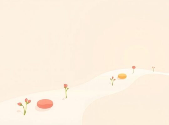 Symboliczna, pastelowa ścieżka wznosi się ku świetlanemu horyzontowi.