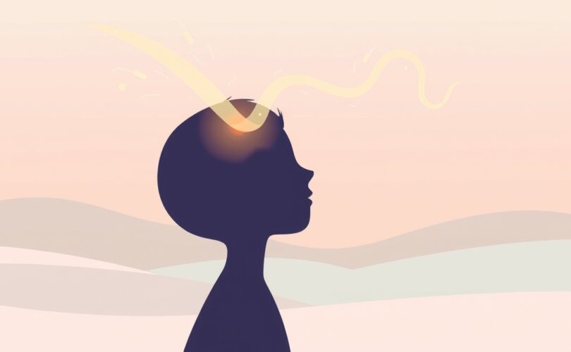 Ilustracja abstrakcyjna: szybka decyzja (energia) i przemyślana (rozwaga) wychodzące z głowy.