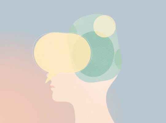 Abstrakcyjna ilustracja symbolizująca psychologiczny wpływ reklam, pastelowe kolory, subtelna perswazja.