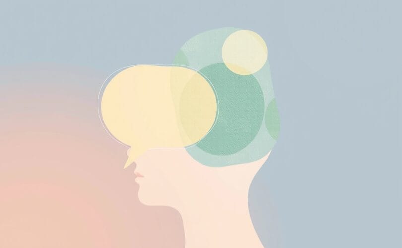 Abstrakcyjna ilustracja symbolizująca psychologiczny wpływ reklam, pastelowe kolory, subtelna perswazja.