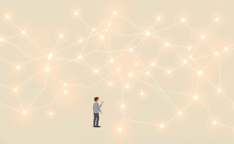 Rozmowa przekształcająca postrzeganie: połączone, świecące nici i ludzkie sylwetki.