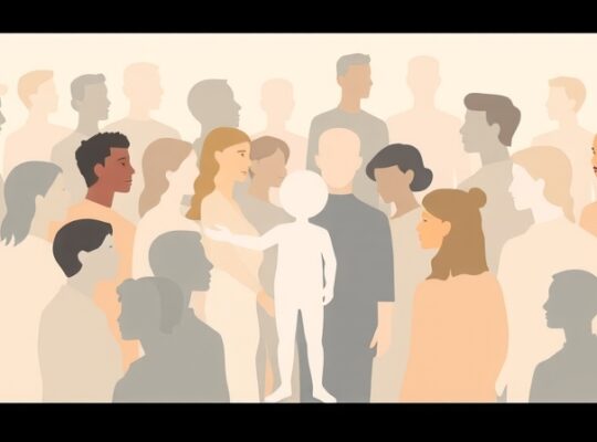 Abstrakcyjne, pastelowe postacie ludzkie, uwalniające się spod geometrycznych barier.