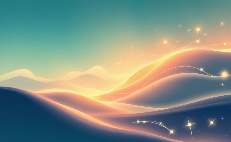 Luminous flow of light, symbolic of dopamine and motivation, connecting neural pathways in abstract landscape.