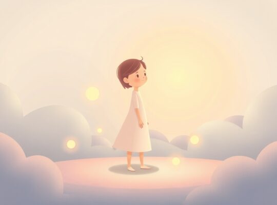 Stylizowana postać otoczona glowing kształtami, ilustracja o efekcie Barnuma.