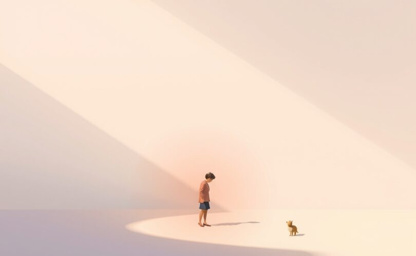 Dyskretny wpływ autorytetu:stylizowana postać rzuca cień na mniejszą, skupioną formę.