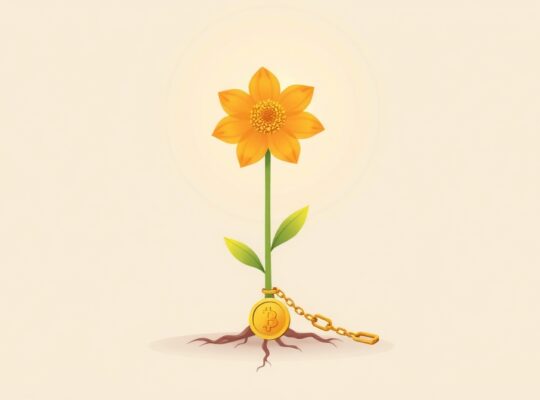 Kwiat z monetą u korzeni i łańcuchem symbolizującym zewnętrzne nagrody.